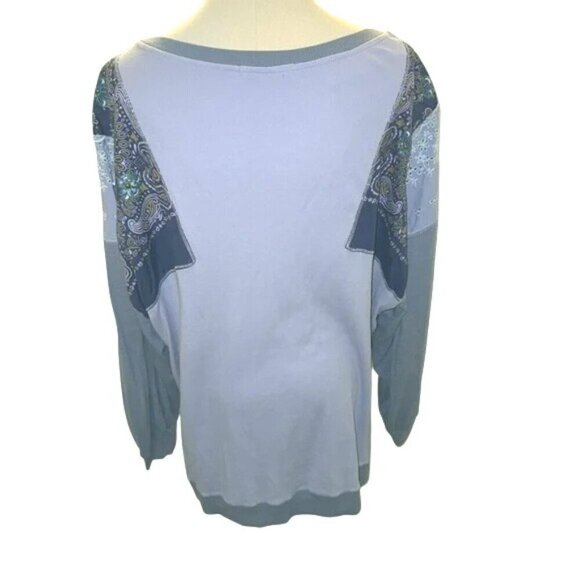 Free People Feelin' It Purple Patchwork Balloon Sleeves Oversized Top - Picture 6 of 8